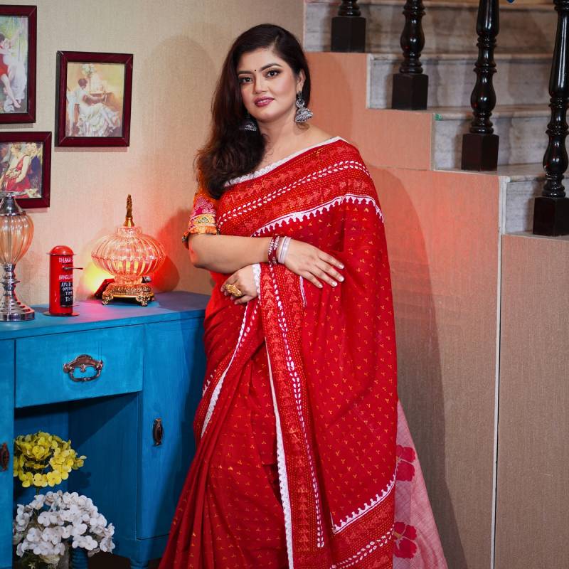 সুতি  জবা শাড়ি